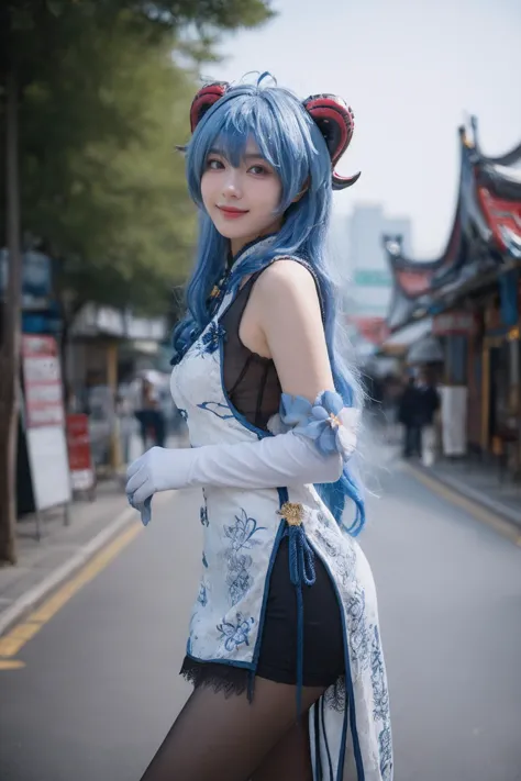 a close up of a woman in a costume on a street