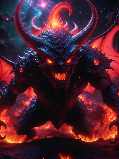 a demonic demon with red eyes and a fiery face