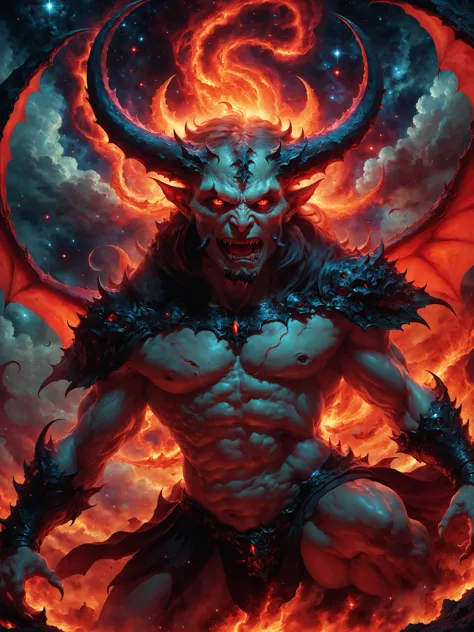 a demonic demon with a huge head and horns on his head