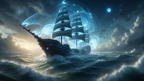 tempestmagic Ghostly ship captain haunting seas, Bioluminescent garden with ethereal glow in the background, great lighting, Incandescent Lighting,, sharp focus,  ethereal transparent flat background, detailed, illustration, concept art, 2022 anime, artstation, unreal engine, rossdraws, James Jean, Andrei Riabovitchev, Marc Simonetti, krenz cushart, Greg Rutkowski<lora:Tempest_Magic_-_XL_Grimoire:0.8> <lora:great_lighting:0.4> <lora:EnvyFeverDreamXL01a:0.7>