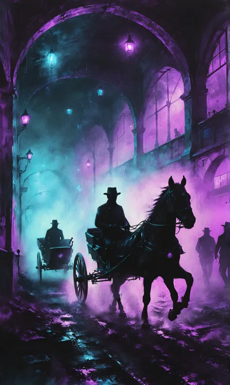 a Cyberpunk drone racer with remote-controlled devices at a Horse-drawn carriage passing through archway, ultra-fine digital painting, <lora:xl_more_art-full_v1:0.3>,   <lora:Desolation:0.7>, <lora:EnvyFeverDreamXL01a:0.7> <lora:gildedvictoriansxl_v1:0.4> victorianstyle