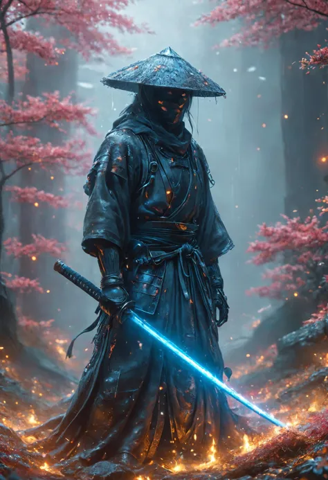 Samurai, hyperrealism, very detailed skin, 4k,, great lighting, action shot,, Dual Swords splash art, dramatic lighting, trendin...