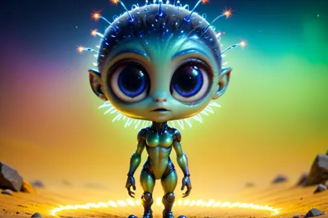 (cute:1.2) alien creature full-body, neon glow colors, highly intricate details, 3d, cgi, realistic light, trending on cgsociety...