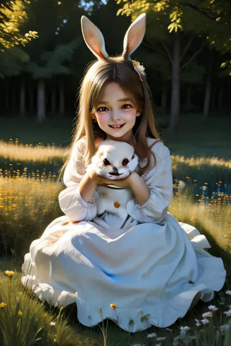 a close up of a girl in a dress holding a stuffed animal