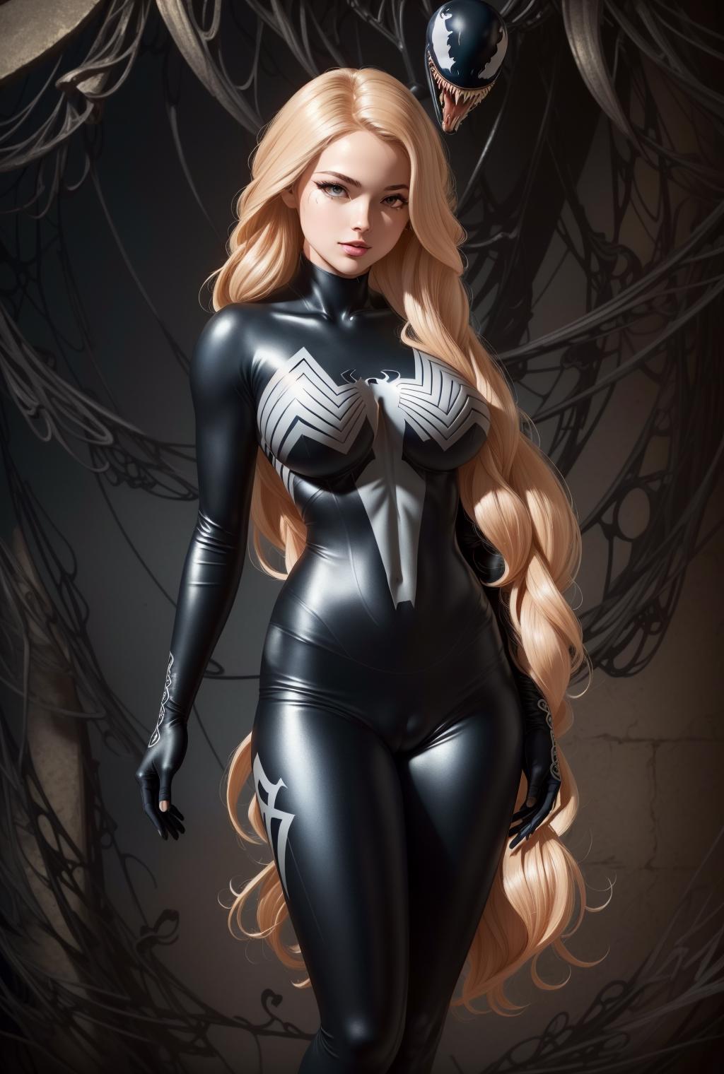 A woman in a black suit and a spider - man mask - SeaArt AI