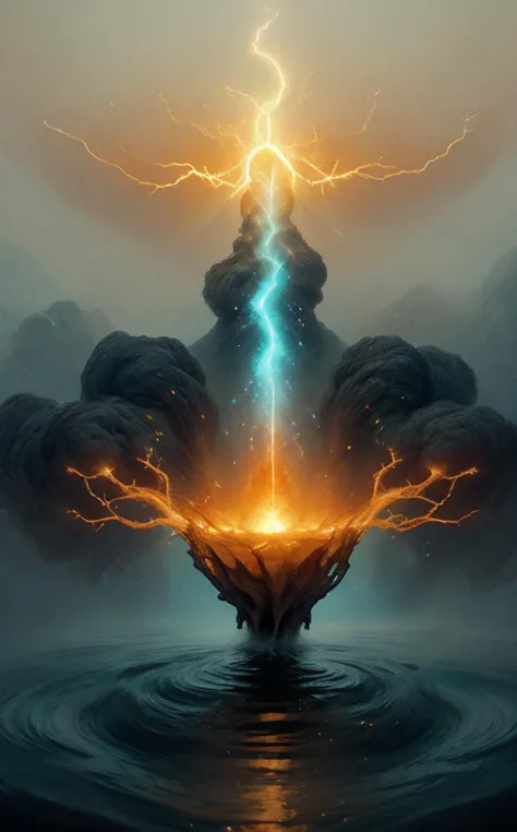 a digital painting of a lightning bolt coming out of a tree