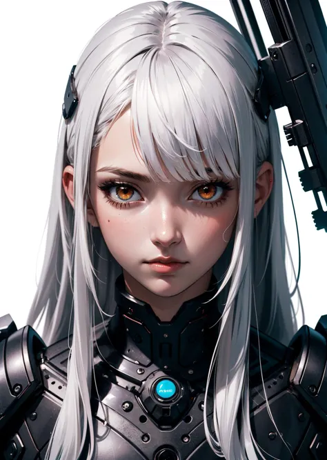 style of Tsutomu Nihei,(incredibly absurdres, (high resolution:1.18), intricate detail, (masterpiece:1.1), (highest quality:1.1), absurdres) BREAK (1girl, solo, portrait, white hair, orange eyes, long hair, detailed eyes),