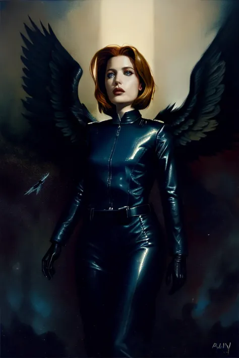 <lora:DanaScullySD_v2:1> agentscully, (Fallen Angel), highly detailed, cinematic, mysterious, surreal, abstract,