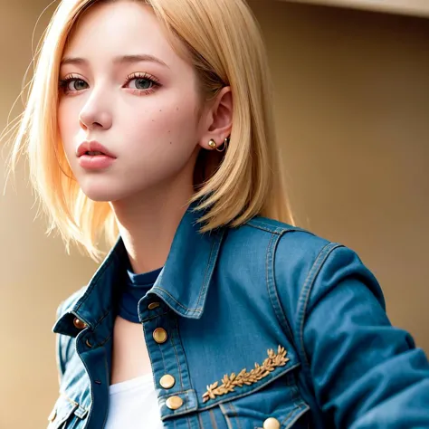best quality, ultra high res, (photorealistic:1.4),((1girl)),Available light,ulzzang-6500:1.0,android 18, blonde hair, blue eyes...