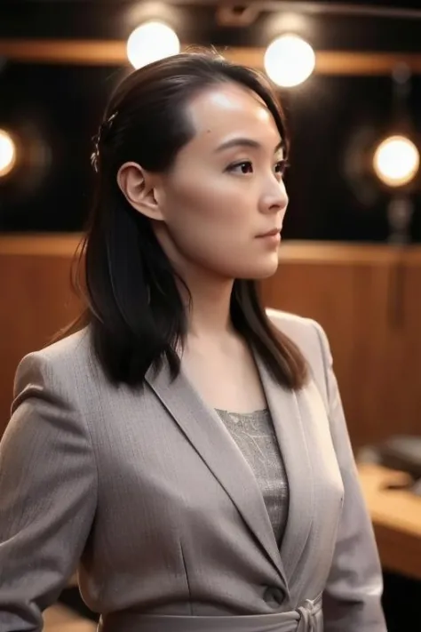 ((masterpiece)),((bestquality)),8k,high detailed,ultra-detailed,depth of field,wide angle,1girl,beautiful_face,solo,beautiful_hand,cinematic lighting,Long_hair,black hair,<lora:Kim_Lora-000001:1>,([Courtroom lighting|Neon lighting|clean background trending|Strip lighting]),(in the studio,[Golden Ratio|Portrait|Cinematic Shot]),Golden Ratio,Portrait,Looking Ahead,panoramic view,