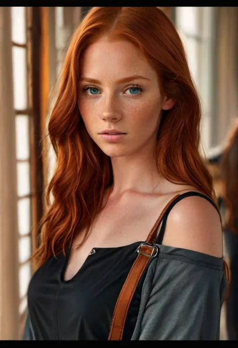 super realistic image, high quality uhd 8K, of 18 year old girl, detailed realistic, redhead, long ginger hair, high detailed re...