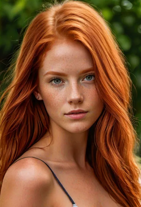 super realistic image, high quality uhd 8K, of 18 year old girl, detailed realistic, redhead, long ginger hair, high detailed re...