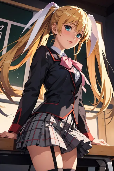 (masterpiece, best quality), 1girl,   <lora:littlebusters_tokido:0.8> tokido saya, twintails, hair ribbon, school uniform, jacke...