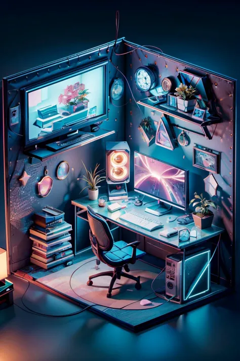 a close up of a desk with a computer and a lamp