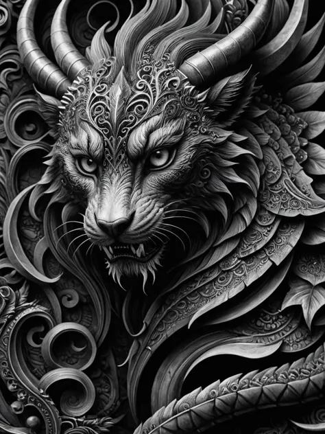 chimera with terrifying presence intricate details, symbols, abstract, realism, sharp focus, masterpiece, sharp details, sfw, <l...