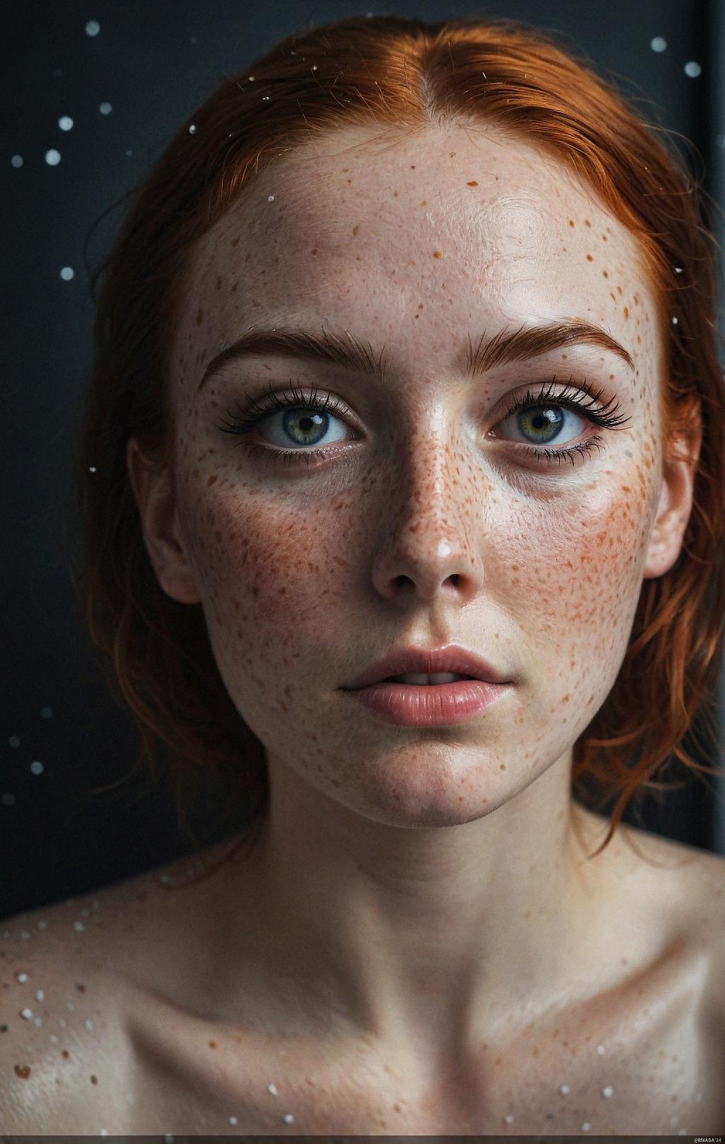 A close up of a woman with freckles and a flower crown - SeaArt AI