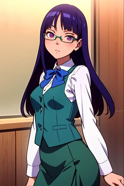 a close up of a person in a uniform and glasses