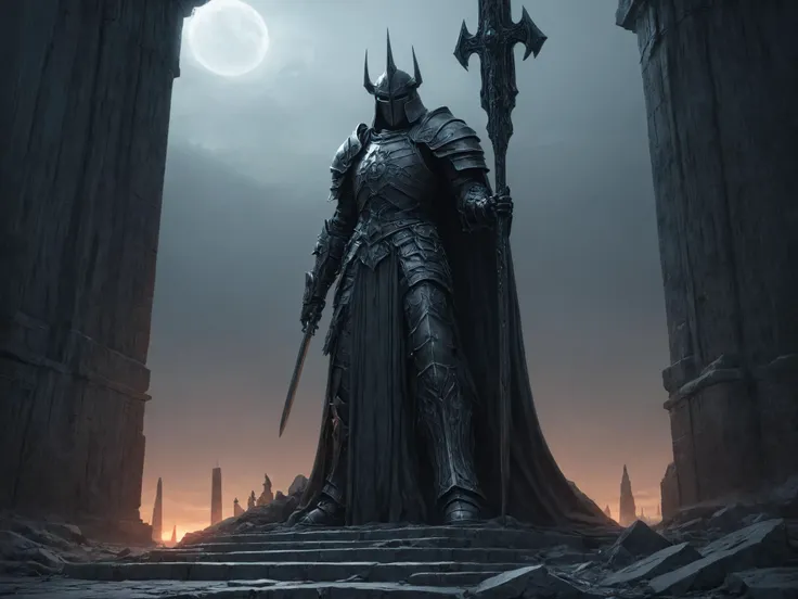 masterpiece, highly detailed drawing, hdr, octane render, a death knight guarding a menacing obelisk, clean lines, cinematic lighting, mysterious atmosphere,  <lora:LLBretonXL2:0.7> llbreton, <lora:Peter_Gric_style_SDXL:0.8>  Gric