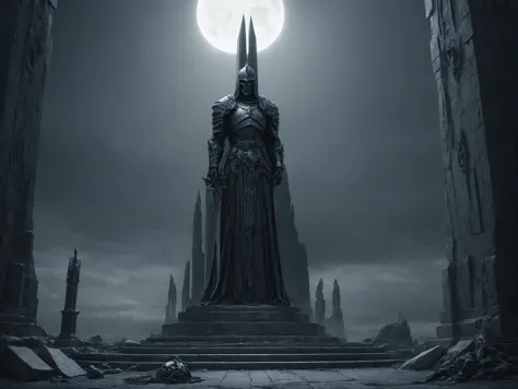 masterpiece, highly detailed drawing, hdr, octane render, a death knight guarding a menacing obelisk, clean lines, cinematic lighting, mysterious atmosphere,  <lora:LLBretonXL2:0.5> llbreton, <lora:Peter_Gric_style_SDXL:0.6> Gric