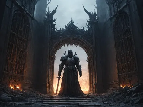 a man in a dark suit standing in a dark castle