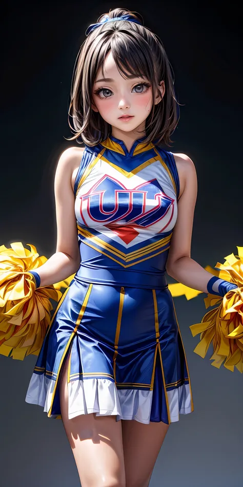 (Meisterwerk,ultra-detailliert,beste Qualität,8K,CG,Illustration,Rasiert:1.0),(1 Mädchen:1.0) Einfacher Hintergrund,    jyojifuku, Cheerleader, Bommel \(Cheerleading\), Rock