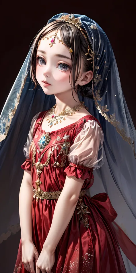 (masterpiece,ultra-detailed,best quality,8K,CG,illustration,shaved:1.0),(petite girl:1.0) <lora:more_details:1>, simple background,    
 <lora:jyoji fuku v17.0:0.5> jyojifuku, veil, necklace, see-through