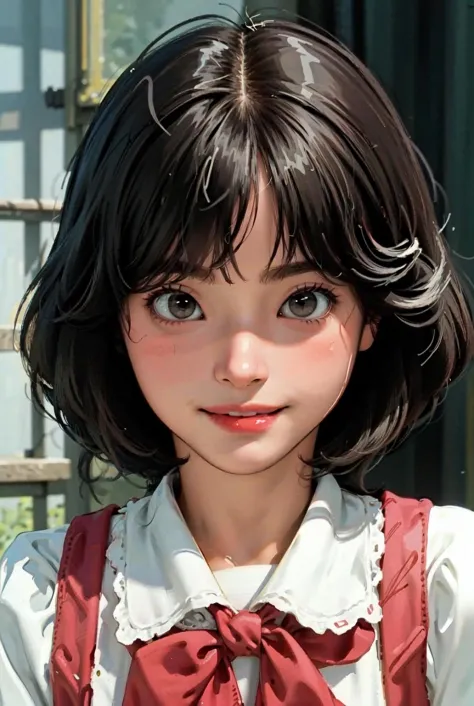 (masterpiece, realistic, ultra high res, high quality:1.2),
1girl, (young),black short hair, blush, red cheek, 
portrait,  old p...