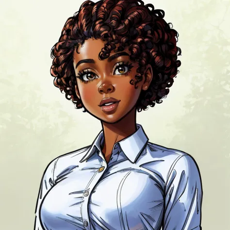 portrait photo of a black woman wearing a button shirt, depth of field bokeh, bright morning light (masterpiece:1.10) (best qual...