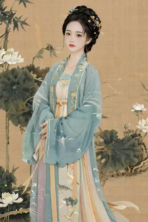 (Chinese style illustration), chinese clothes, hanfu, Exquisite Chinese color (ink painting) , Gold edge lines outline characters, 1girl ,chinese clothes, hanfu, detailed, (particles) , splendid, golden light, Extraordinary momentum , majestic, Magnificent, shining, surrealistic portrait, fantasy atmosphere ,(intricate details, hyperdetailed:1.3),  guofeng, Chinese style,official art,extremely detailed CG unity 8k wallpaper, xdgb style,<lora:xdgb:1>