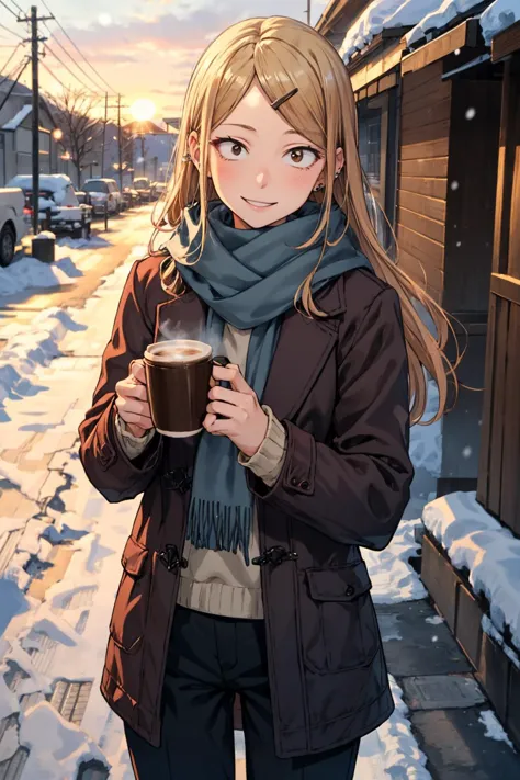 masterpiece,best quality,highres,ultra-detailed,bbsaya,sanpaku,long hair,parted bangs,hairclip,ear piercing,small scarf, winter ...