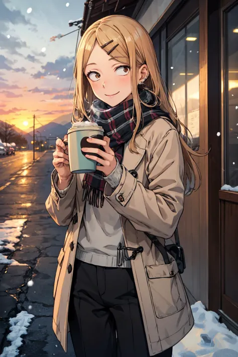 masterpiece,best quality,highres,ultra-detailed,bbsaya,sanpaku,long hair,parted bangs,hairclip,ear piercing,small scarf, winter ...