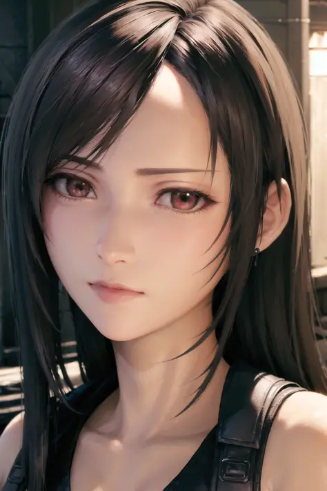 ((photorealistic:1.4)), ((masterpiece)), 1girl, tifa lockhart, beautiful detailed girl, extremely detailed eyes and face, red ey...