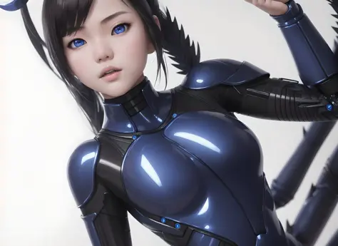 (((Asian young girl))), perfect symmetrical body, realistic blue eyes, ((full body shot)), inflateble shapes, veins, color biome...