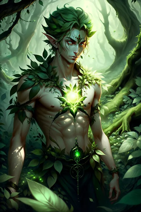 <lora:NatureMagic:1> naturemagic, demonic \(theme\), 1boy, nature, trees, shaman,
