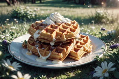 (realista:1.2), (photorealista:1.4),
Uma foto de um ((waffle com pernas)) brincando em um prado de flores silvestres,
Altamente detalhado, cor rica, suave, foco nitído, motor irreal 5, 12k, (fundo desfocado, grão de filme, filmagem, luz cinematográfica, Luz temperamental, desfoque de profundidade), 