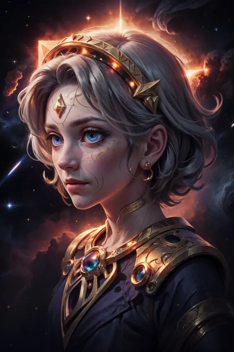 a woman with a crown on her head and a star in the background