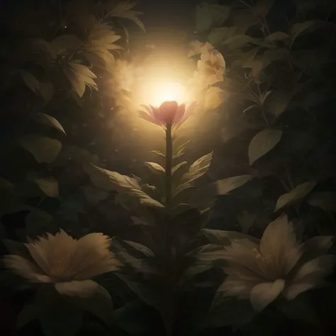 bright flowers made of tin and bronze in a shady flower garden, with delicate streaks, small sun is inside the flower bud, the light from it illuminates everything around,
masterpiece, best quality, highly detailed, cinematic film, surreal lighting shadow,gorgeous, clarity drawn body details, augmented reality, hyperrealistic, hyperdetalization, elegant, lots of details, very high resolution, contrast, augmented details of the environment and background, touching, clear drawing of the details of the environment,