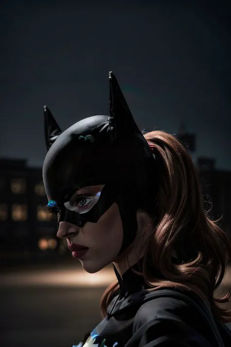 silhouette photography beautiful woman, batgirl,  in the front spotlight, 8k uhd, sharp focus, masterpiece, RAW photo, high quality, highres