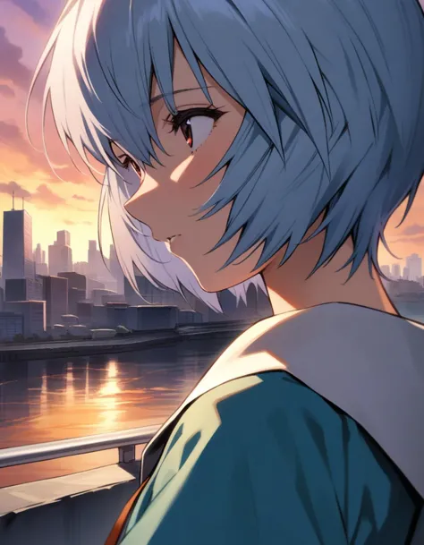 masterpiece, best quality, great quality, good quality, aesthetic, very aesthetic, absurdres, 1girl, ayanami rei, tokyo-3 middle...