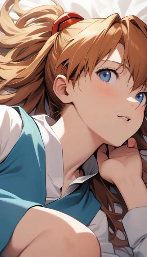 masterpiece, best quality, great quality, good quality, aesthetic, very aesthetic, absurdres, 1girl, souryuu asuka langley, tokyo-3 middle school uniform, lying, neon genesis evangelion <lora:Sadamoto Yoshiyuki_XL_V3:0.4>, (open mouth:0.5), detailed hair, (closeup face:0.8)