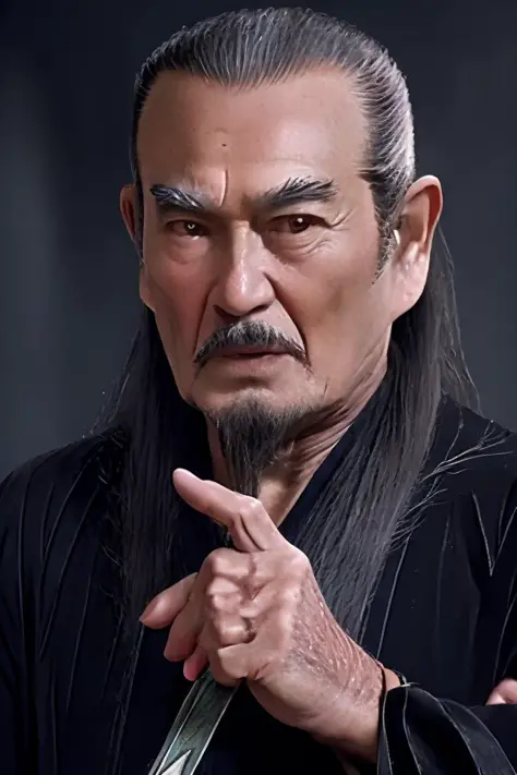 (photo of a man, old male:1.2},very Long beard,grizzled beard,serious look,holding a long sword,standing, portrait photo,best quality, masterpiece,black robe, metal dragon head on the shoulder, long pants,detailed face and eyes, Masterpiece,8k, photorealistic, real shadow, (style-swirlmagic:0.8),focusing, pursed lips, apprentice, casting spell, (light sliver lightning)hair flowing in the wind, magic spell, arcane spell, mana, grim dark realistic lighting,