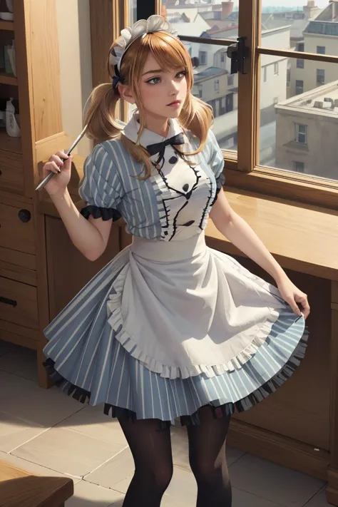 there is a woman in a maid outfit posing for a picture