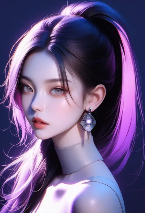 1girl,solo, long hair, looking at viewer, black hair, jewelry, ponytail, earrings, parted lips, grey eyes, eyelashes, lips,(cyberpunk:1.2),safe,realistic,<lora:fashigirl-v2-sdxl-7ep:0.7>,
masterpiece, best quality, very aesthetic, absurdres,