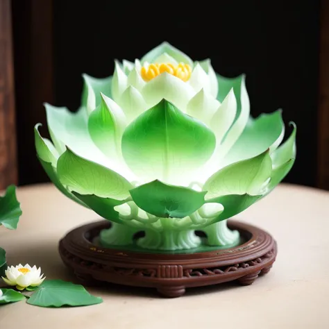 there is a green and white flower that is on a table