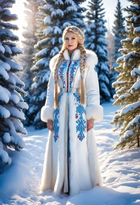 ((Masterpiece, best quality,edgQuality)),
((one beautiful Russian Snow Maiden)) (standing:2) in the snowy forest, blond hair, tw...