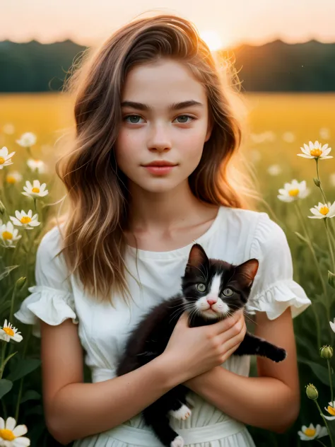 portrait of a sweet-faced innocent 26yo, 
by Olivia Bee, holding a kitten in the middle of a field of flowers, warm glowing skin,

<lora:JuggerCineXL2:0.8>,

ZipRealism, Zip2D, SK_CINEMATIC, 