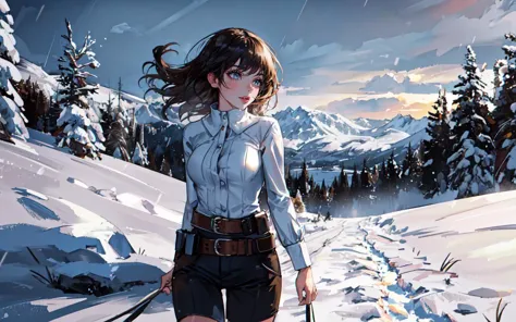 anime girl with a gun in the snow