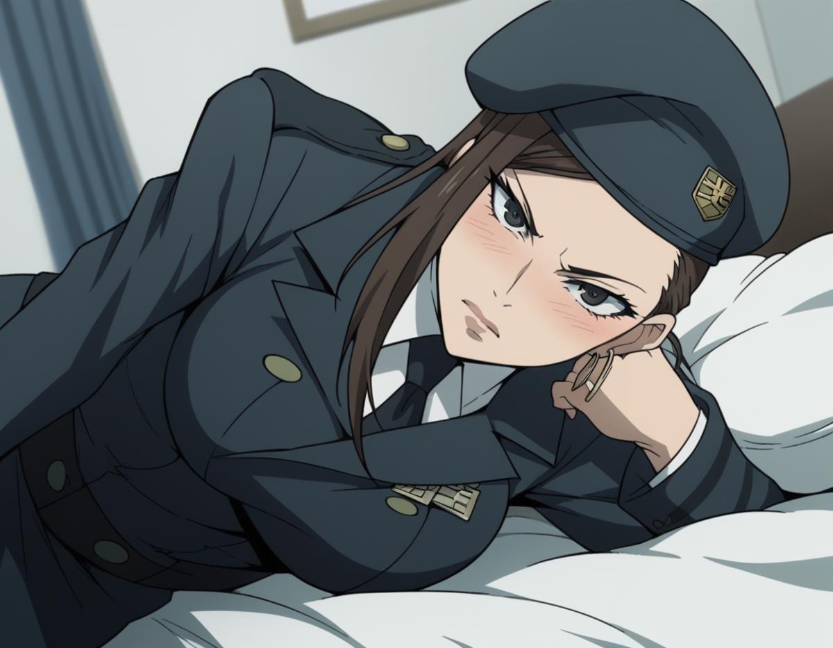 Anime character laying on a bed with a hat on - SeaArt AI