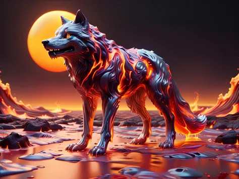 vaporwave backdrop, synthwave lava, fire wolf,  <lora:ral-lava:0.6> ral-lava, <lora:ral-chrome:0.6> ral-chrome, fiery sun