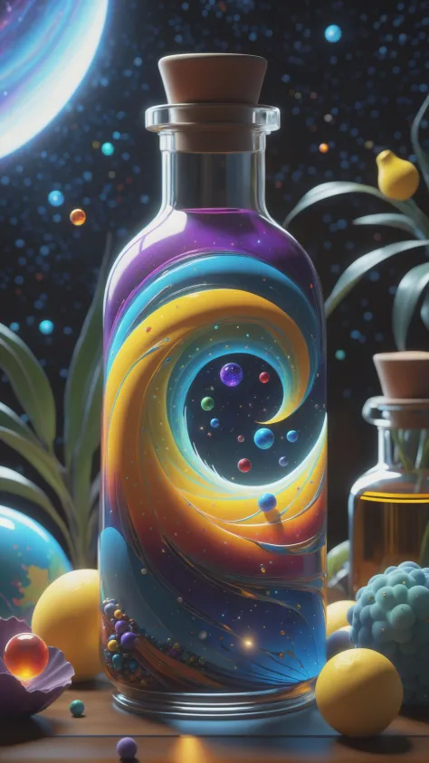 the entire observable universe in a single bottle, Dreamlike, Surreal landscapes, Mystical creatures, Twisted reality, Surreal s...